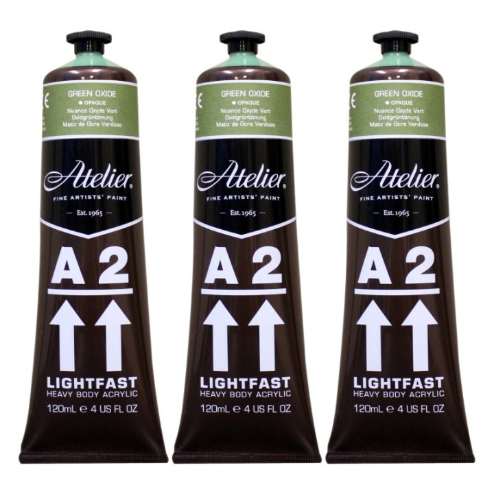 Atelier A2 Heavy Body Lightfast Artist Acrylic, 4 oz., Green Oxide Hue, Pack of 3