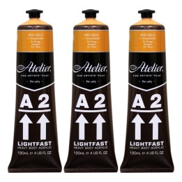 Atelier A2 Heavy Body Lightfast Artist Acrylic, 4 oz., Red Gold, Pack of 3