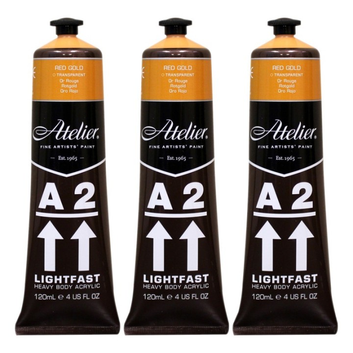 Atelier A2 Heavy Body Lightfast Artist Acrylic, 4 oz., Red Gold, Pack of 3