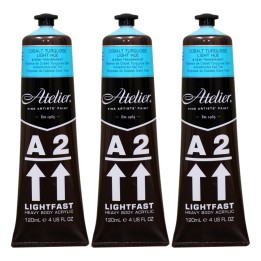 Atelier A2 Heavy Body Lightfast Artist Acrylic, 4 oz., Cobalt Turquoise Light Hue, Pack of 3
