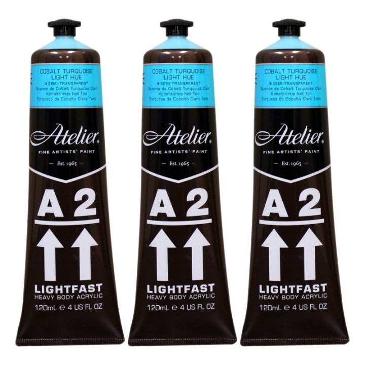 Atelier A2 Heavy Body Lightfast Artist Acrylic, 4 oz., Cobalt Turquoise Light Hue, Pack of 3