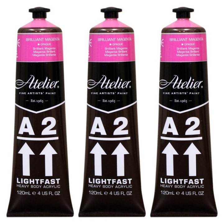 Atelier A2 Heavy Body Lightfast Artist Acrylic, 4 oz., Brilliant Magenta, Pack of 3