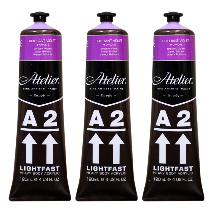 Atelier A2 Heavy Body Lightfast Artist Acrylic, 4 oz., Brilliant Violet, Pack of 3