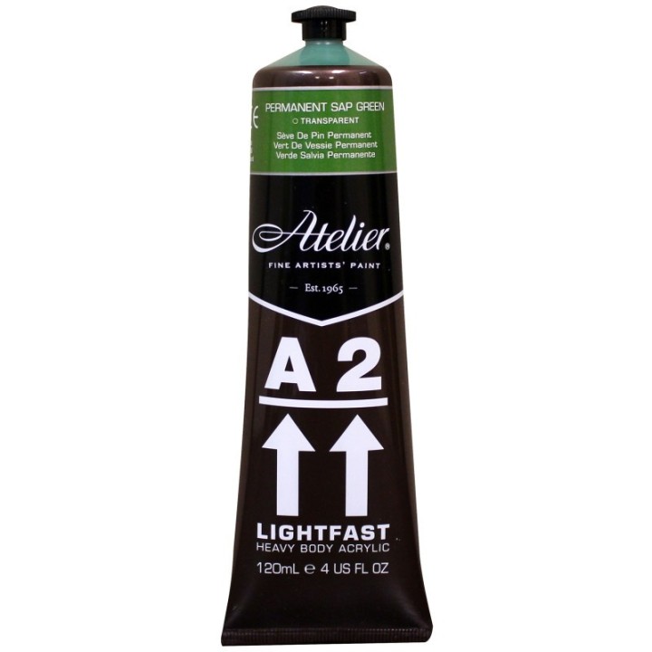 Atelier A2 Heavy Body Lightfast Artist Acrylic, 4 oz., Permanent Sap Green