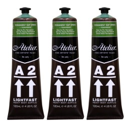 Atelier A2 Heavy Body Lightfast Artist Acrylic, 4 oz., Permanent Sap Green, Pack of 3