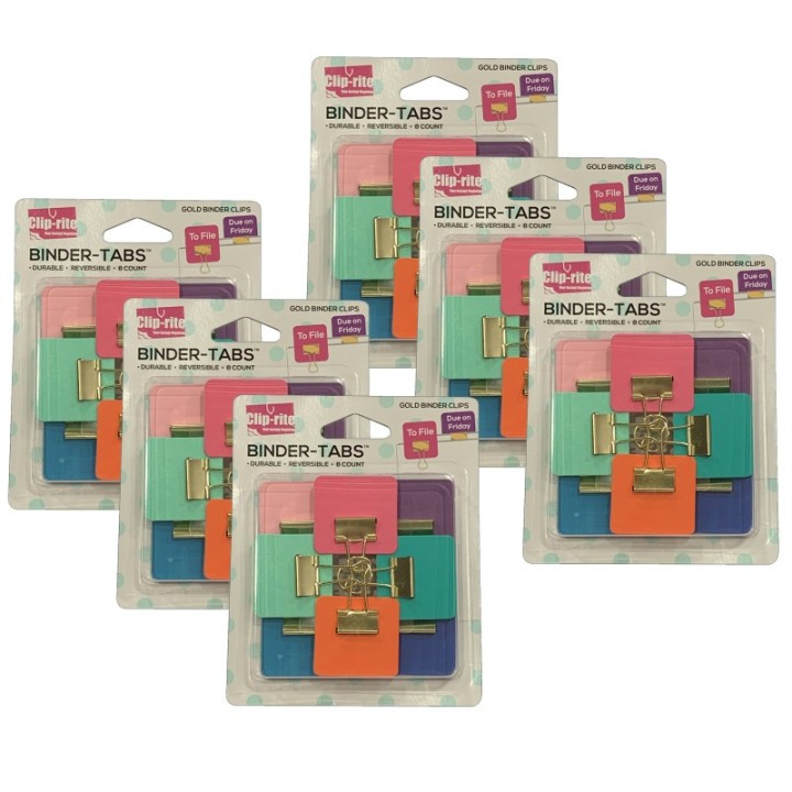 Clip-rite Binder Tabs, Assorted Gold Plated, 8 Per Pack, 6 Packs