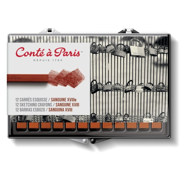 Conté à Paris Carrés Esquisse Sketching Pastel Crayons, Sanguine (2450), Set of 12