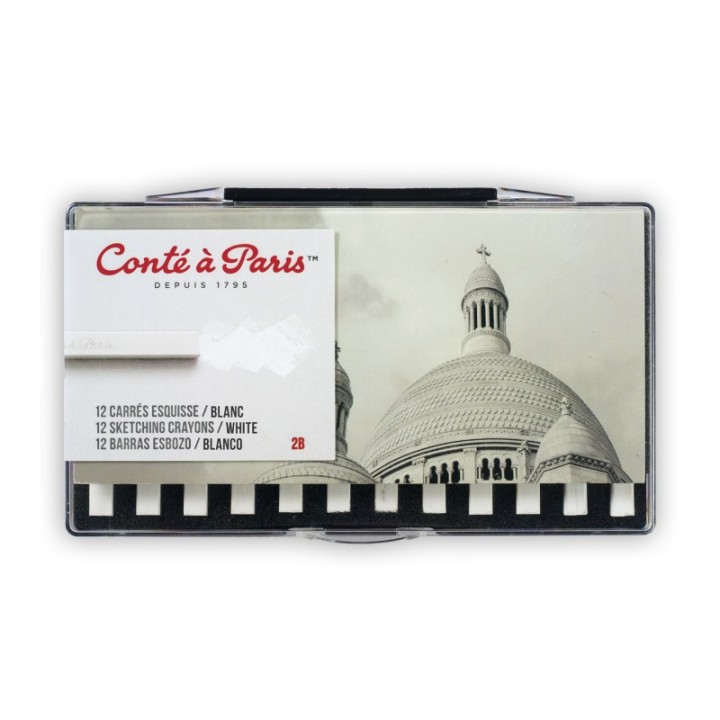 Conté à Paris Carrés Esquisse Sketching Pastel Crayons, White 2B, Set of 12