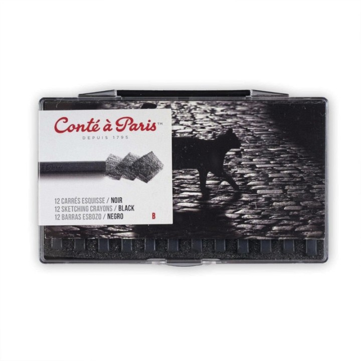 Conté à Paris Carrés Esquisse Sketching Pastel Crayons, Black B, Set of 12