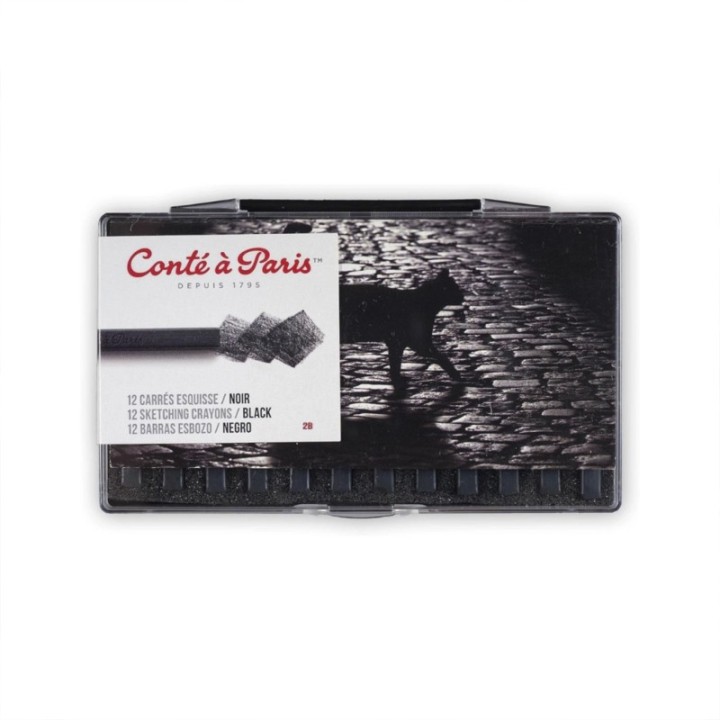 Conté à Paris Carrés Esquisse Sketching Pastel Crayons, Black 2B, Set of 12