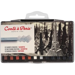 Conté à Paris Carrés Esquisse Sketching Pastel Crayons, Assorted Colors, Set of 12