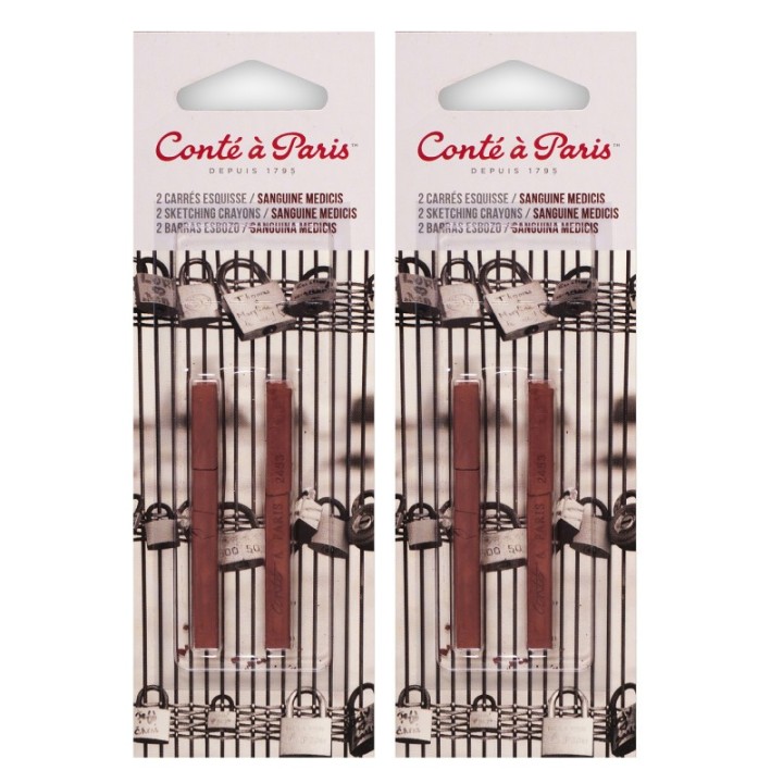 Conté à Paris Carrés Esquisse Sketching Pastel Crayons, Sanguine Medicis (2453), 2 Per Pack, 2 Packs