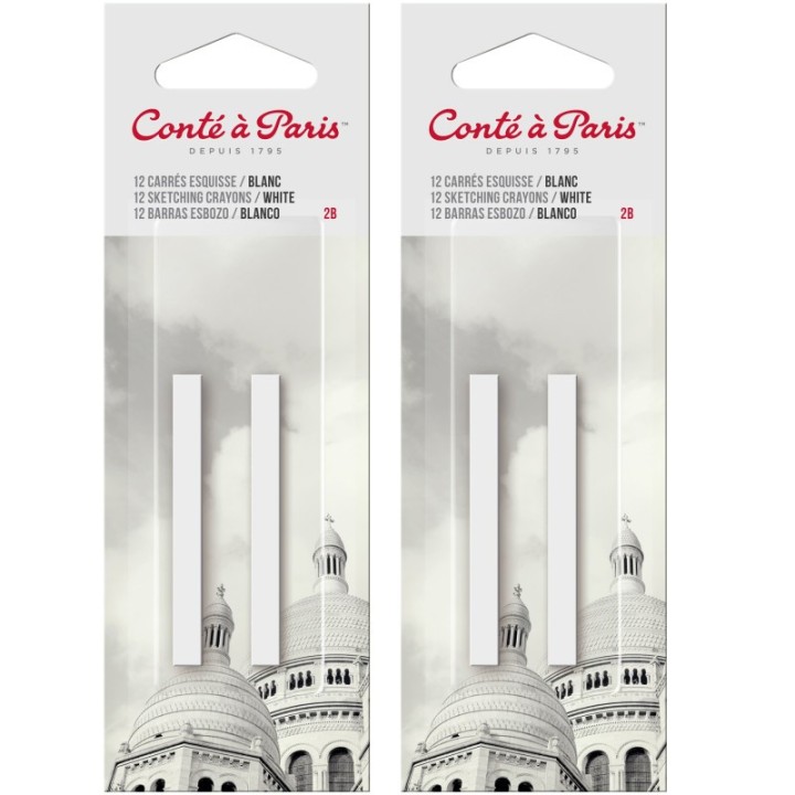 Conté à Paris Carrés Esquisse Sketching Pastel Crayons, White 2B, 2 Per Pack, 2 Packs