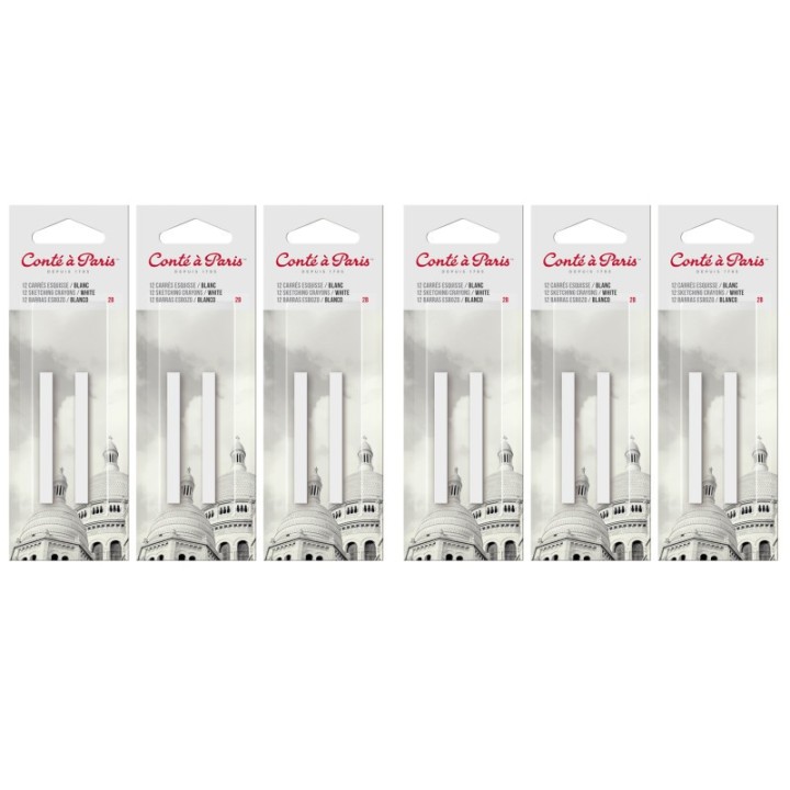 Conté à Paris Carrés Esquisse Sketching Pastel Crayons, White 2B, 2 Per Pack, 6 Packs