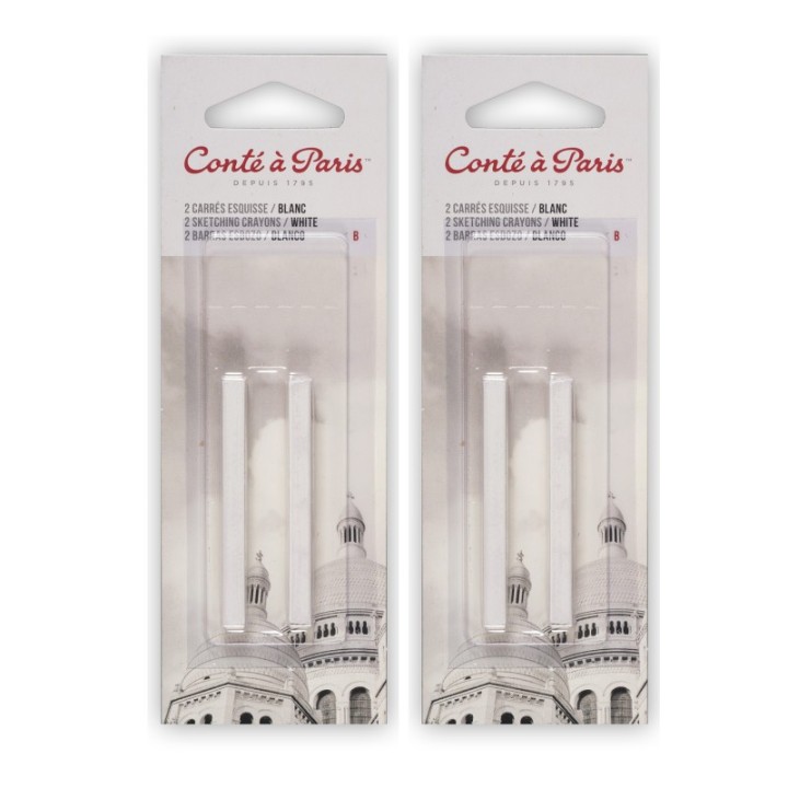 Conté à Paris Carrés Esquisse Sketching Pastel Crayons, White B, 2 Per Pack, 2 Packs