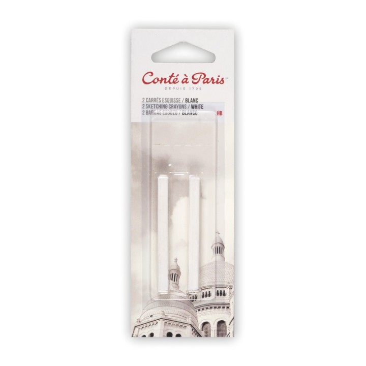 Conté à Paris Carrés Esquisse Sketching Pastel Crayons, White HB, Pack of 2