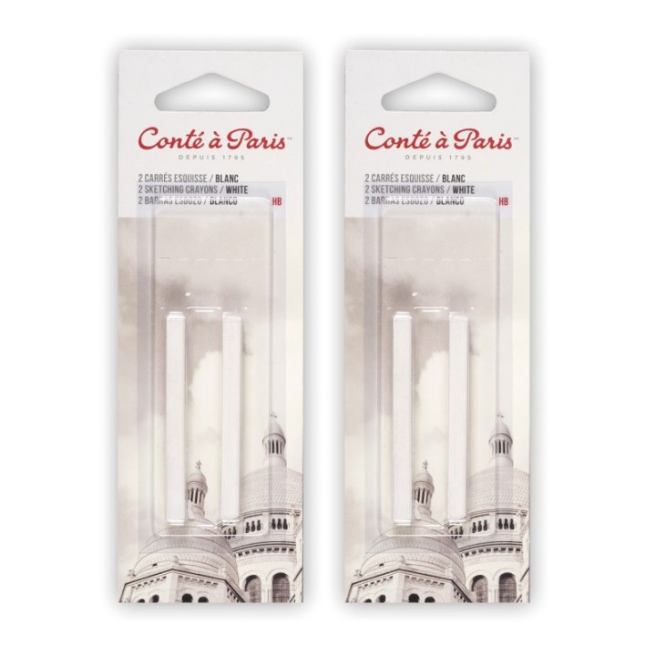 Conté à Paris Carrés Esquisse Sketching Pastel Crayons, White HB, 2 Per Pack, 2 Packs