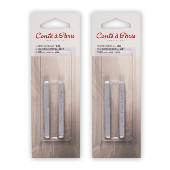 Conté à Paris Carrés Esquisse Sketching Pastel Crayons, Grey (2457), 2 Per Pack, 2 Packs