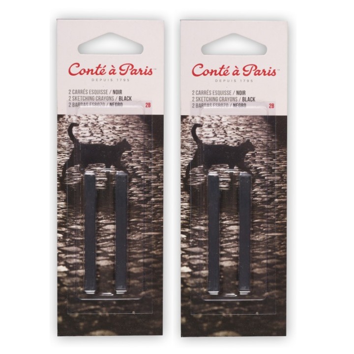 Conté à Paris Carrés Esquisse Sketching Pastel Crayons, Black 2B, 2 Per Pack, 2 Packs