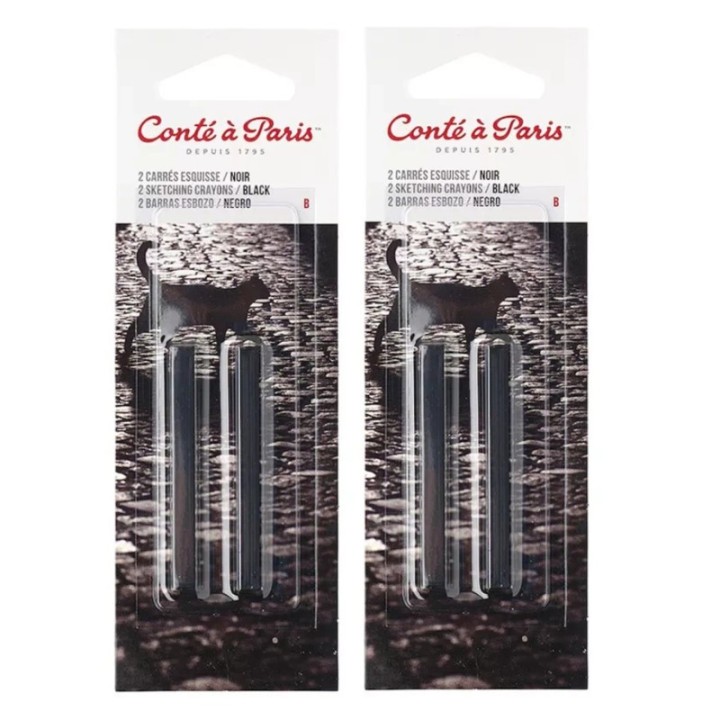 Conté à Paris Carrés Esquisse Sketching Pastel Crayons, Black B, 2 Per Pack, 2 Packs