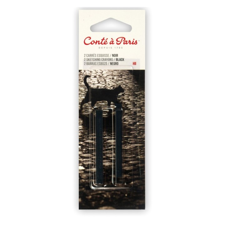 Conté à Paris Carrés Esquisse Sketching Pastel Crayons, Black HB, Pack of 2