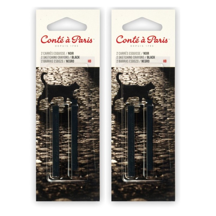 Conté à Paris Carrés Esquisse Sketching Pastel Crayons, Black HB, 2 Per Pack, 2 Packs