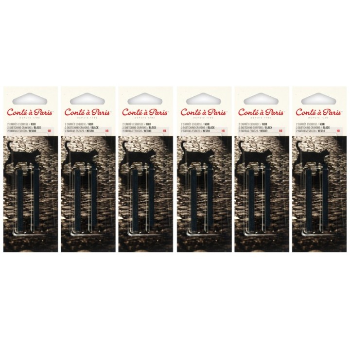 Conté à Paris Carrés Esquisse Sketching Pastel Crayons, Black HB, 2 Per Pack, 6 Packs