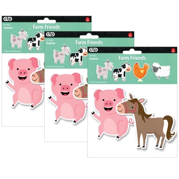 Creative Teaching Press® Farm Friends 6" Designer Cut-Outs, 36 Per Pack, 3 Packs