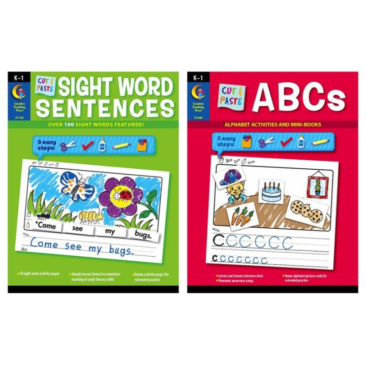 Creative Teaching Press® Cut & Paste Letters & Sight Word Sentences, 2-Book Set