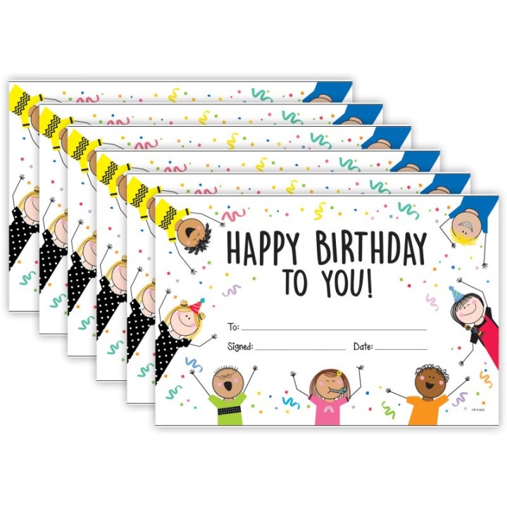 Creative Teaching Press® Stick Kids Happy Birthday Awards, 30 Per Pack, 6 Packs