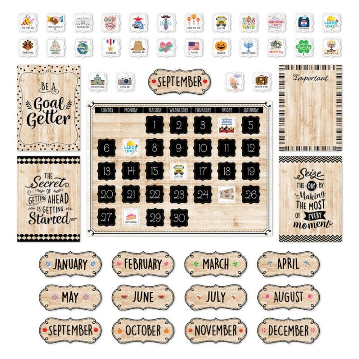 Creative Teaching Press® Black, White, and Wood Calendar Set Bulletin Board Set, 87 Pieces