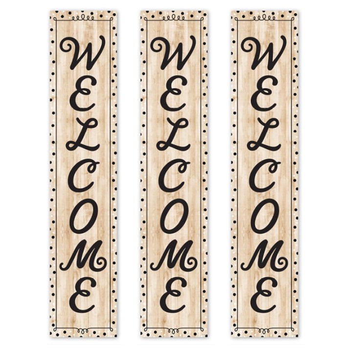 Creative Teaching Press® Black, White, and Wood Welcome Banner, 8" x 39", Pack of 3