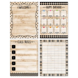 Creative Teaching Press® Core Decor Black, White, and Wood Classroom Essentials 4-Chart Pack