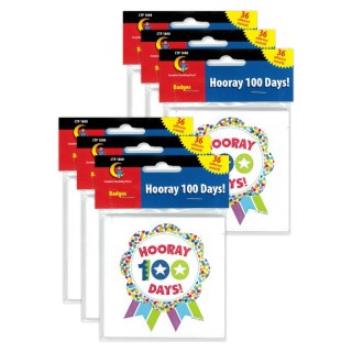 Creative Teaching Press® Hooray 100 Days! Ribbon Reward Badge, 36 Per Pack, 6 Packs