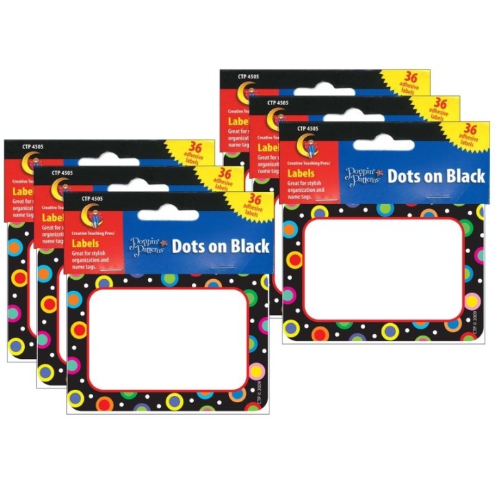 Creative Teaching Press® Dots On Black Name Tag/Labels, 36 Per Pack, 6 Packs