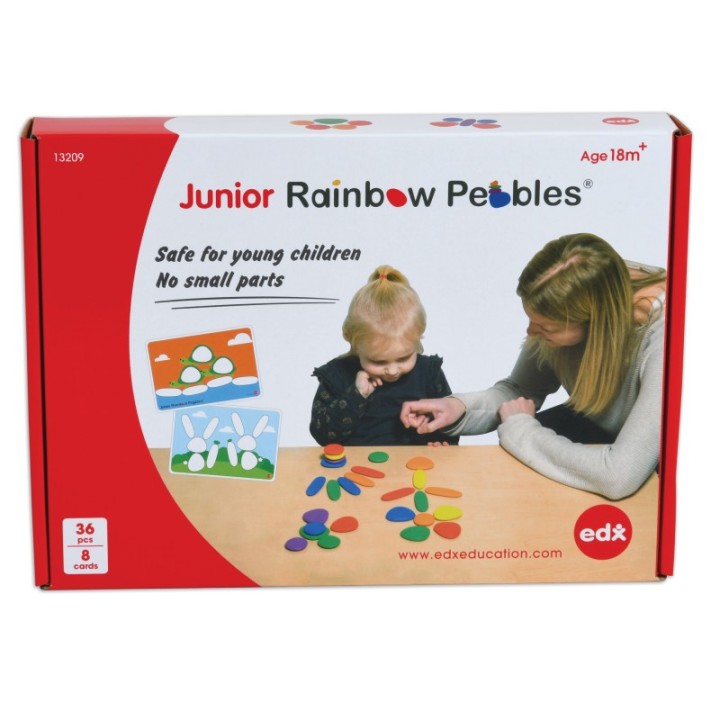 edxeducation® Rainbow Pebbles Activity Set - Junior - 36 Pebbles + 16 Activities - Ages 18m+