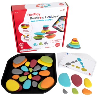 edxeducation® Rainbow Pebbles - FunPlay Activity Set - Set of 36 + 50 Activities + Messy Tray