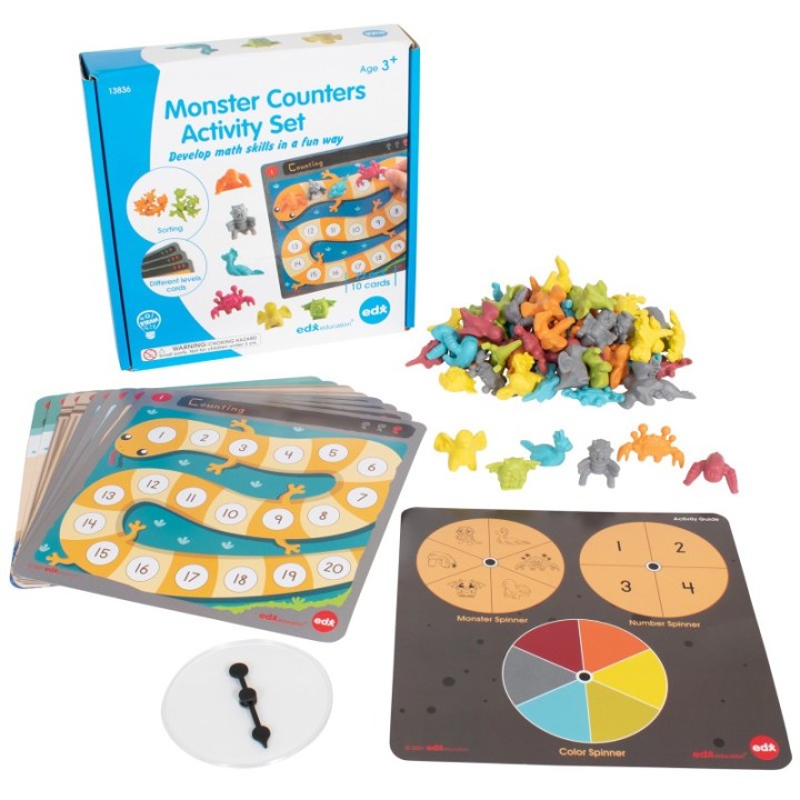 edxeducation® Monster Counters Activity Set - Set of 36 - 10 Double-Sided Activity Boards