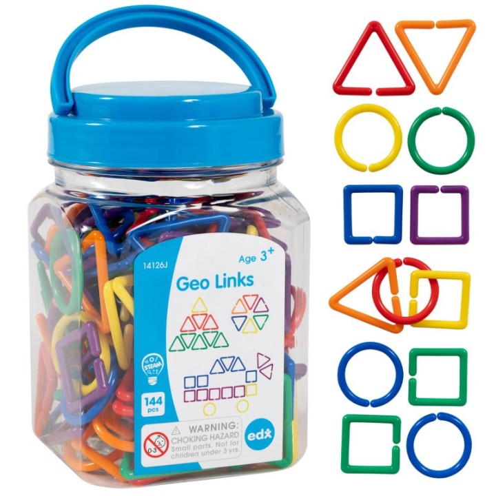 edxeducation® Geo Links - Mini Jar - Set of 144 - Linking Shapes - 6 Colors