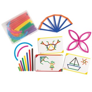 edxeducation® Junior GeoStix - 200 Multicolored Construction Toy Sticks - 30 Double-Sided Activity Cards