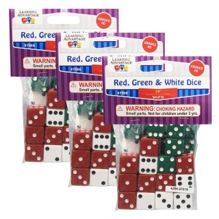 Learning Advantage® Dot Dice - Red/Green/White - 36 Per Pack, 3 Packs