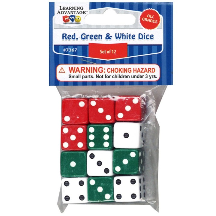 Learning Advantage® Dot Dice - Red/Green/White - Set of 12