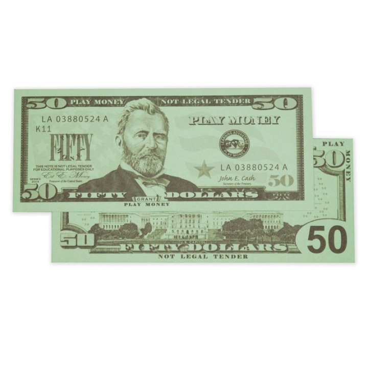 Learning Advantage® Play Bills - $50 Bills - Set of 50