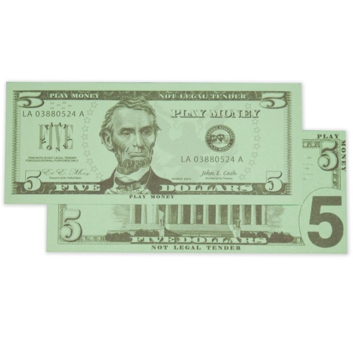 Learning Advantage® Play Bills - $5 Bills - Set of 100