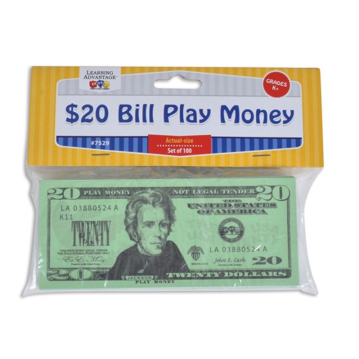 Learning Advantage® Play Bills - $20 Bills - Set of 100