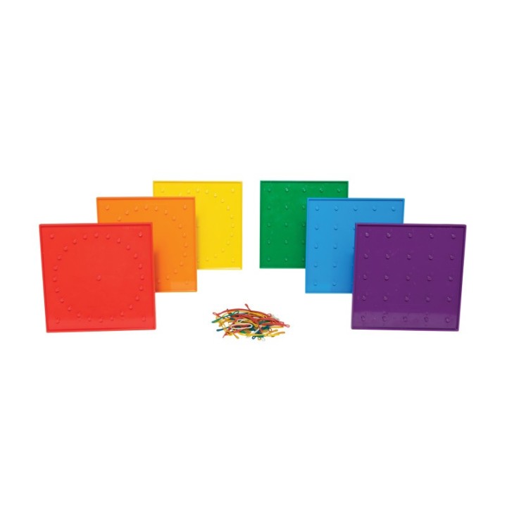 Learning Advantage® Double-Sided Geoboard Set - 5 x 5 Grid / 24 Pin Circular Array - Set of 6
