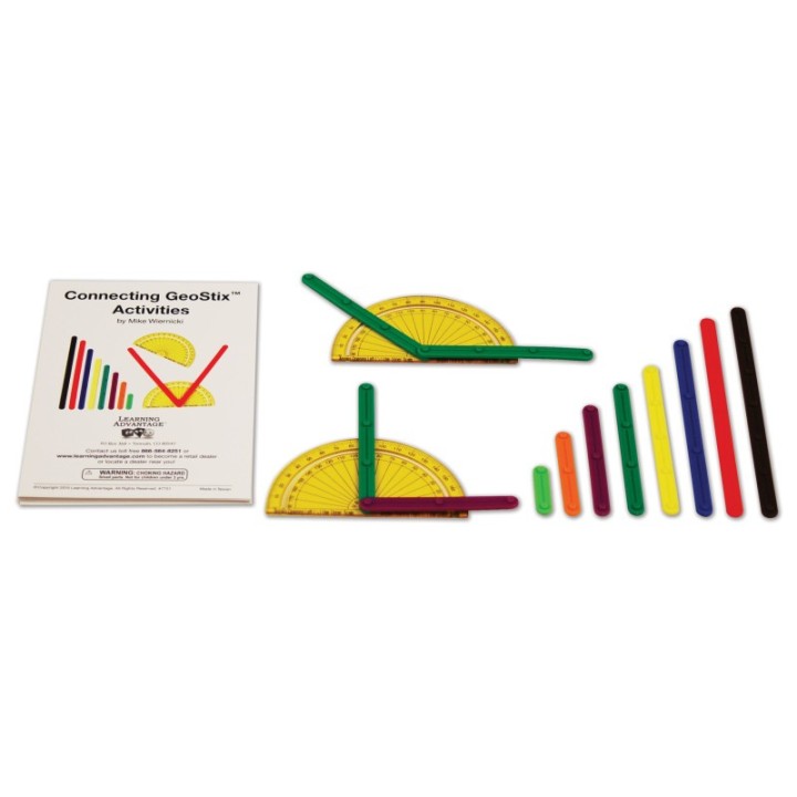 Learning Advantage® GeoStix Basic Set - 80 Construction Sticks - 24 Activity Cards - 2 Protractors