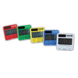 TickiT® Dual Power Timers - Set of 5 - Red, Yellow, Green, Blue, White - Solar and Battery Powered Digital Timers