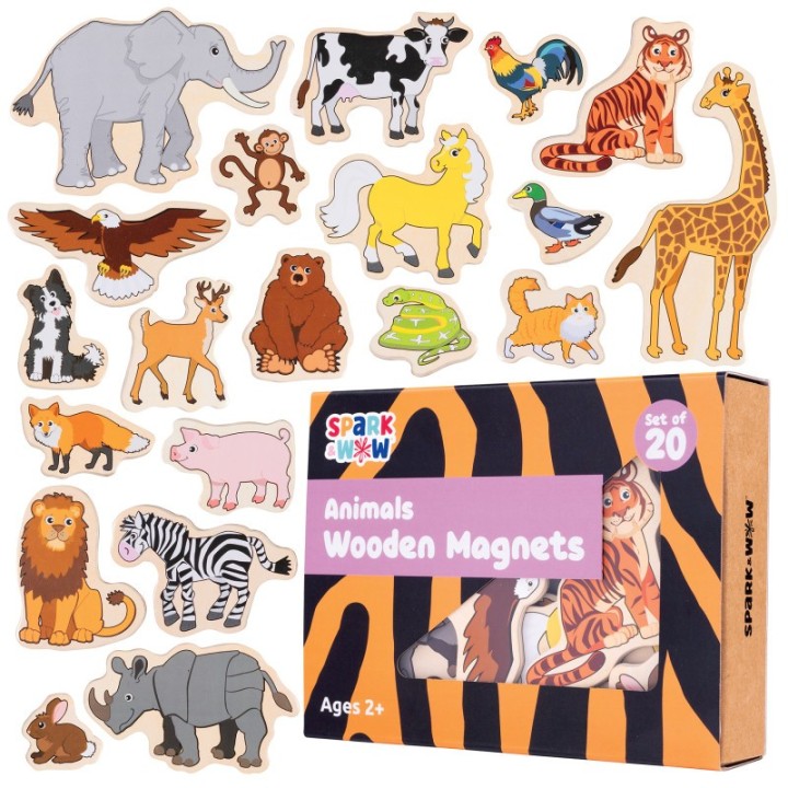 Spark & Wow Wooden Magnets- Animals - Set of 20