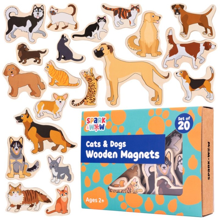 Spark & Wow Wooden Magnets - Cats & Dogs - Set of 20